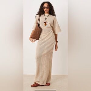 ASOS DESIGN crochet bohemian maxi dress in stone